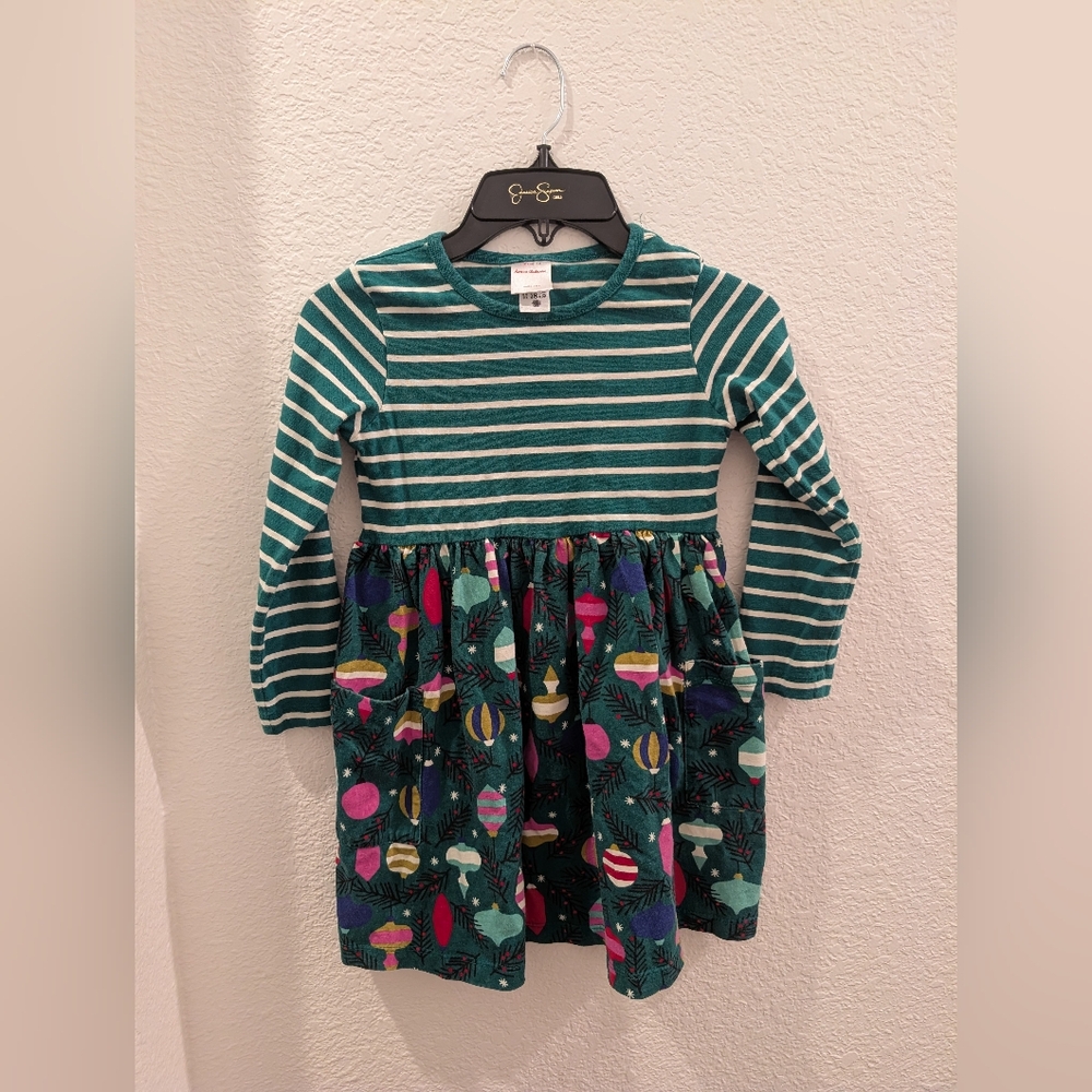 Hanna Andersson Green and White Striped Cotton Dress